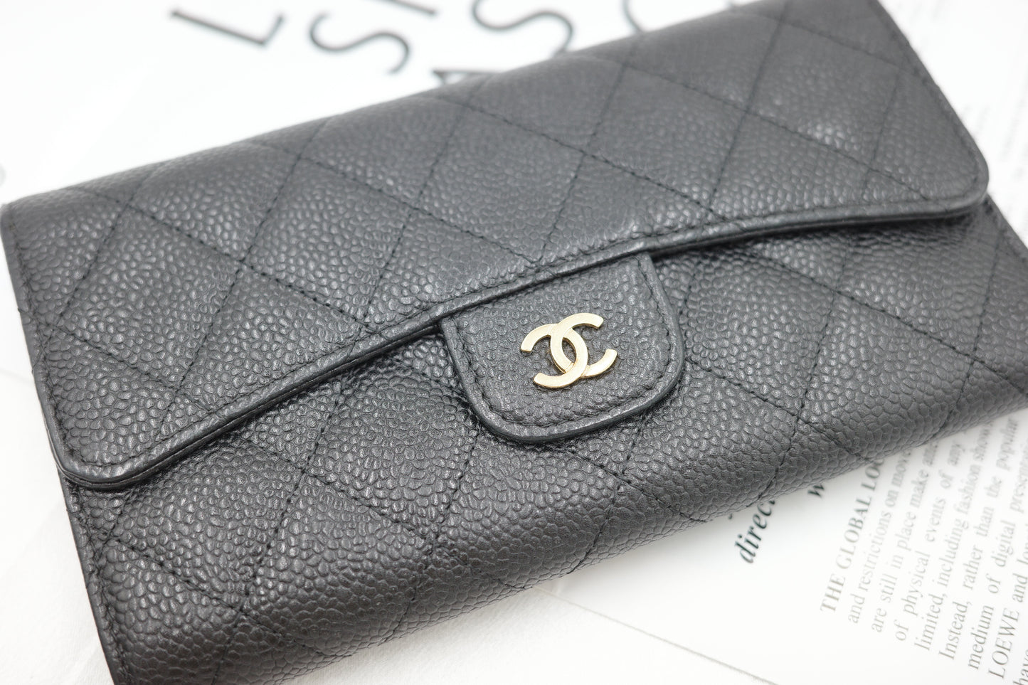 Chanel caviar trifold wallet ￼