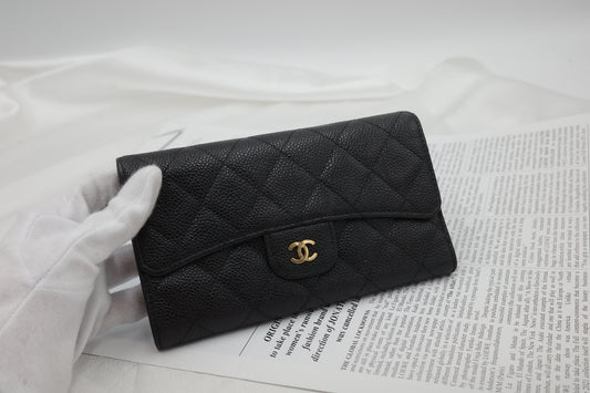 Chanel caviar trifold wallet ￼