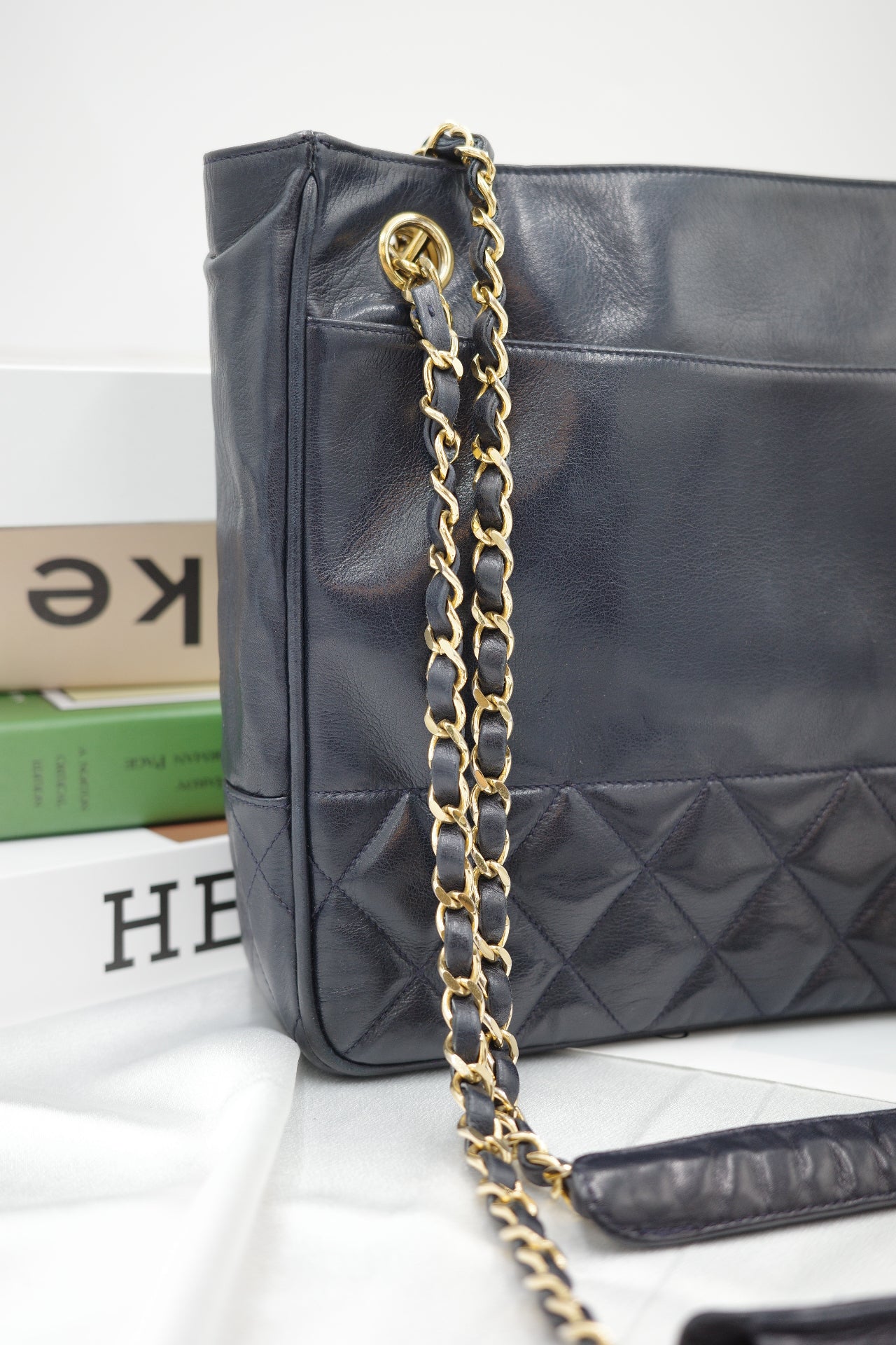 Chanel navy tote bag