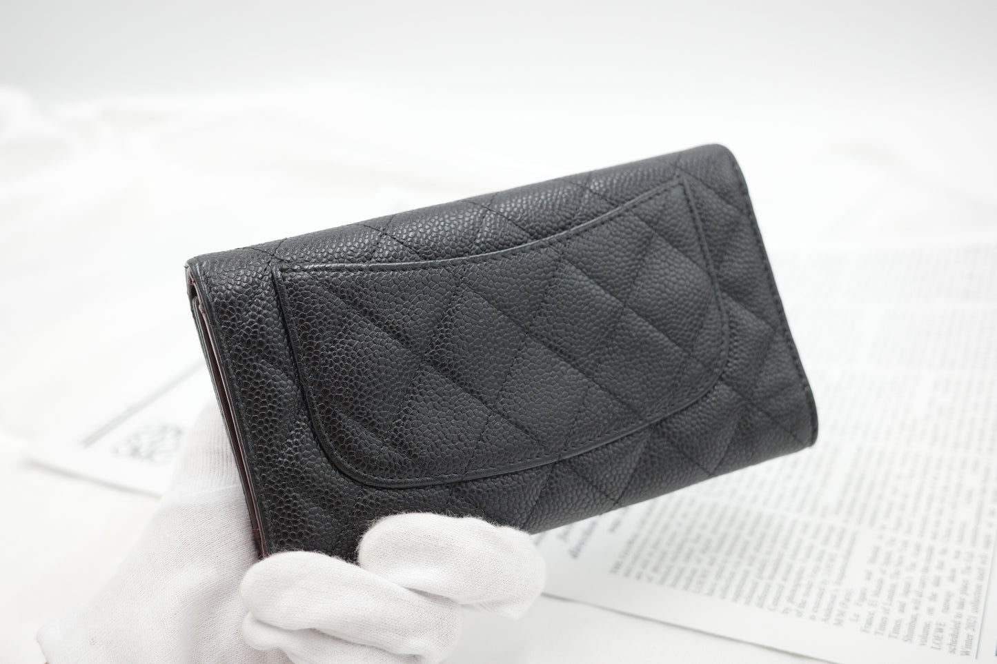 Chanel caviar trifold wallet ￼