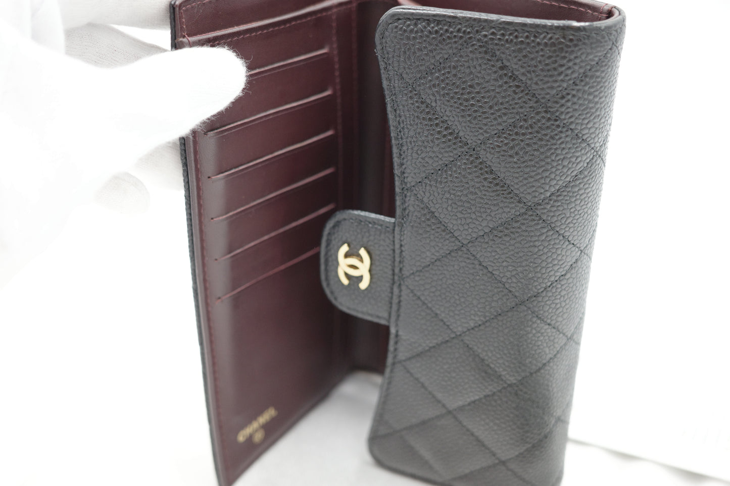 Chanel caviar trifold wallet ￼