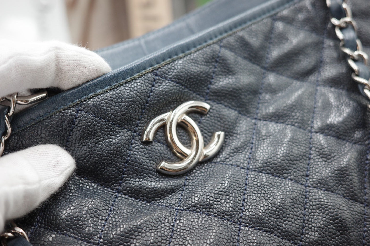 CHANEL Caviar Tote Bag (Dark Navy)